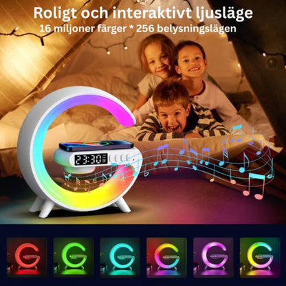 SoundGlow™ | Soluppgångsvakningslampa, Bluetooth-högtalare, trådlös laddare, stämningsbelysning!